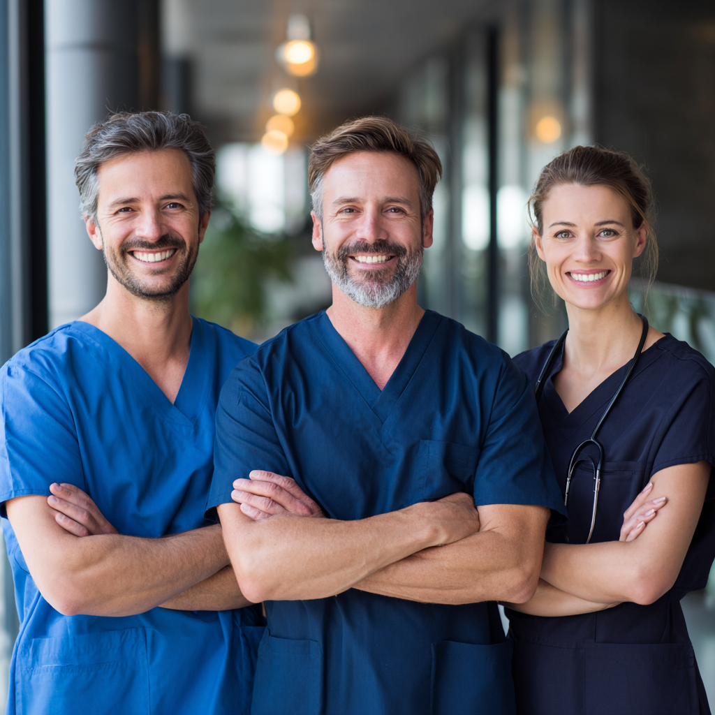 Diverse group of smiling European adults of different ages standing together in a bright natural setting, healthy appearance, professional lifestyle photography